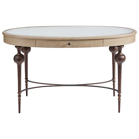 Oval Adriana Writing Desk with Antique Mirror Top